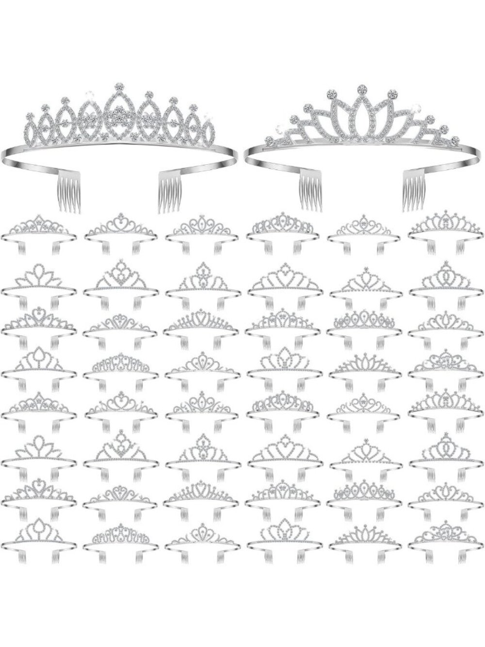 50 Pcs Rhinestone Tiaras for Women - Bulk Crowns for Parties & Events
